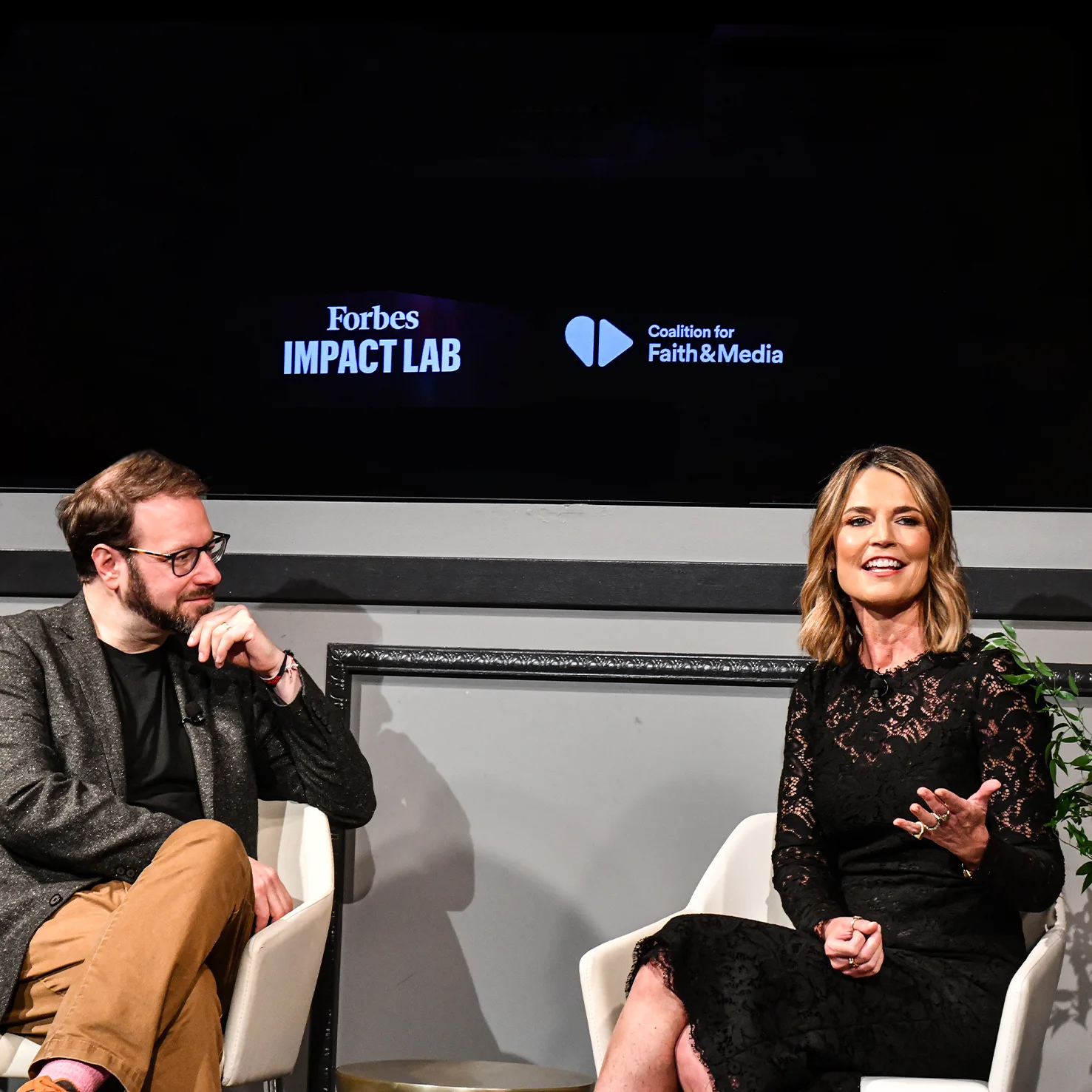 Savannah Guthrie speaking at the Faith at Work event.